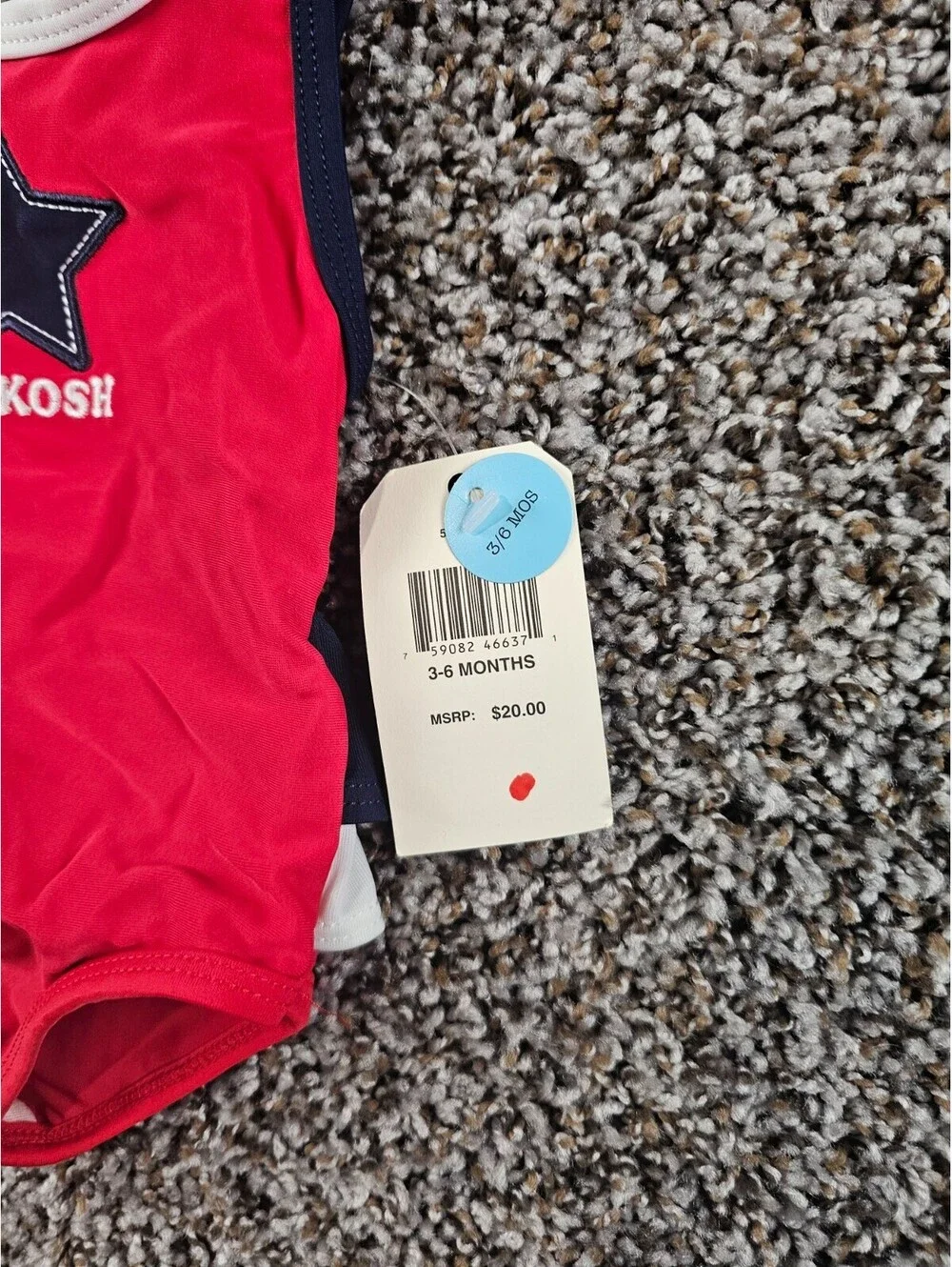 Vintage Oshkosh Baby Girls Sz 3-6M One Piece Swimsuit Red Blue Star Print NEW